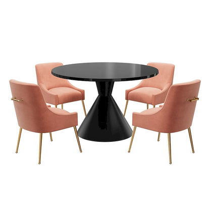 Fabric 48 Light Black High Gloss Large Countertop Dining Table with Velvet Dining Chair Set - image 20