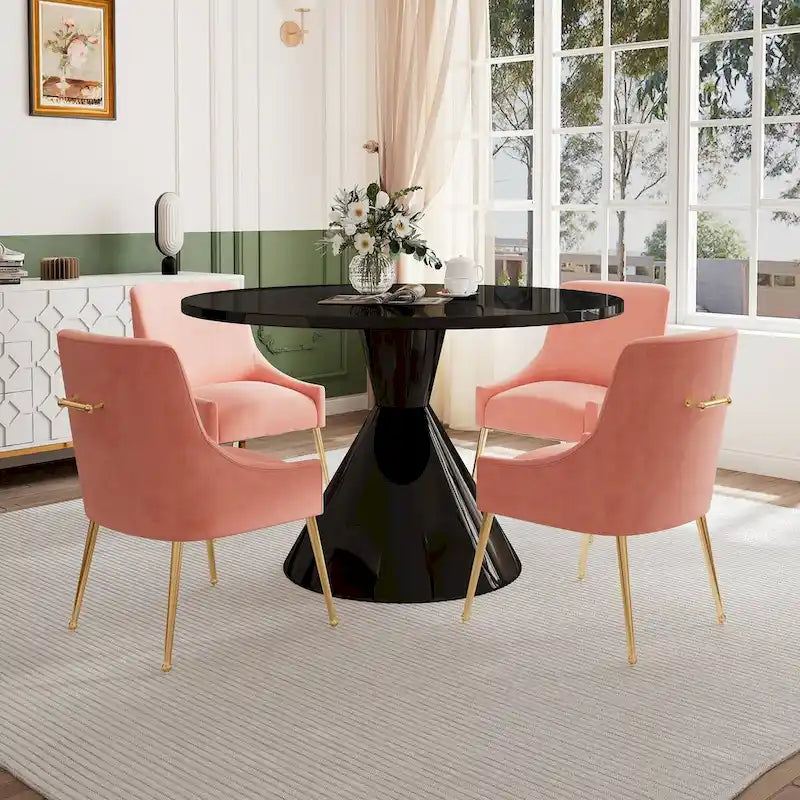Fabric 48 Light Black High Gloss Large Countertop Dining Table with Velvet Dining Chair Set - image 22