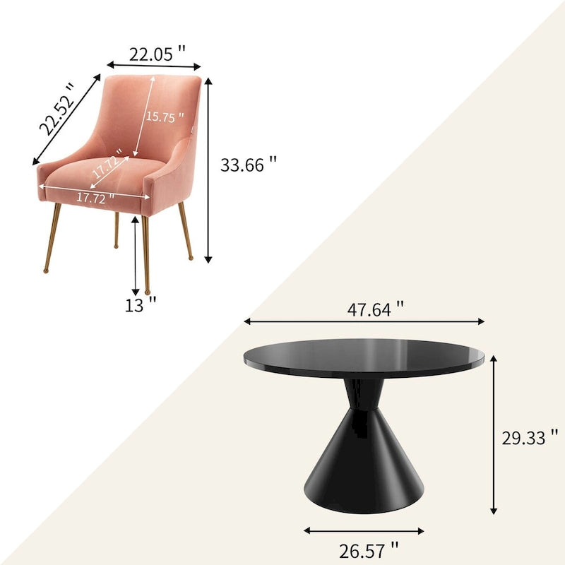 Fabric 48 Light Black High Gloss Large Countertop Dining Table with Velvet Dining Chair Set - image 23