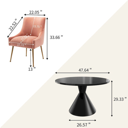 Fabric 48 Light Black High Gloss Large Countertop Dining Table with Velvet Dining Chair Set - image 23
