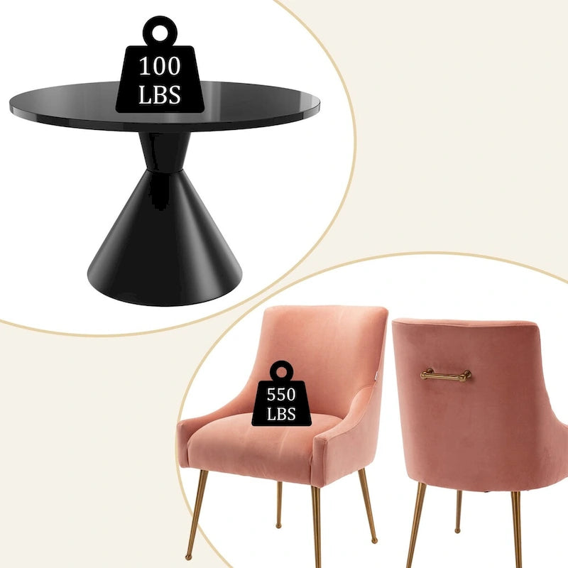 Fabric 48 Light Black High Gloss Large Countertop Dining Table with Velvet Dining Chair Set - image 24