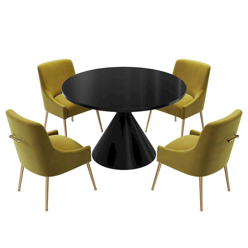Fabric 48 Light Black High Gloss Large Countertop Dining Table with Velvet Dining Chair Set - image 25