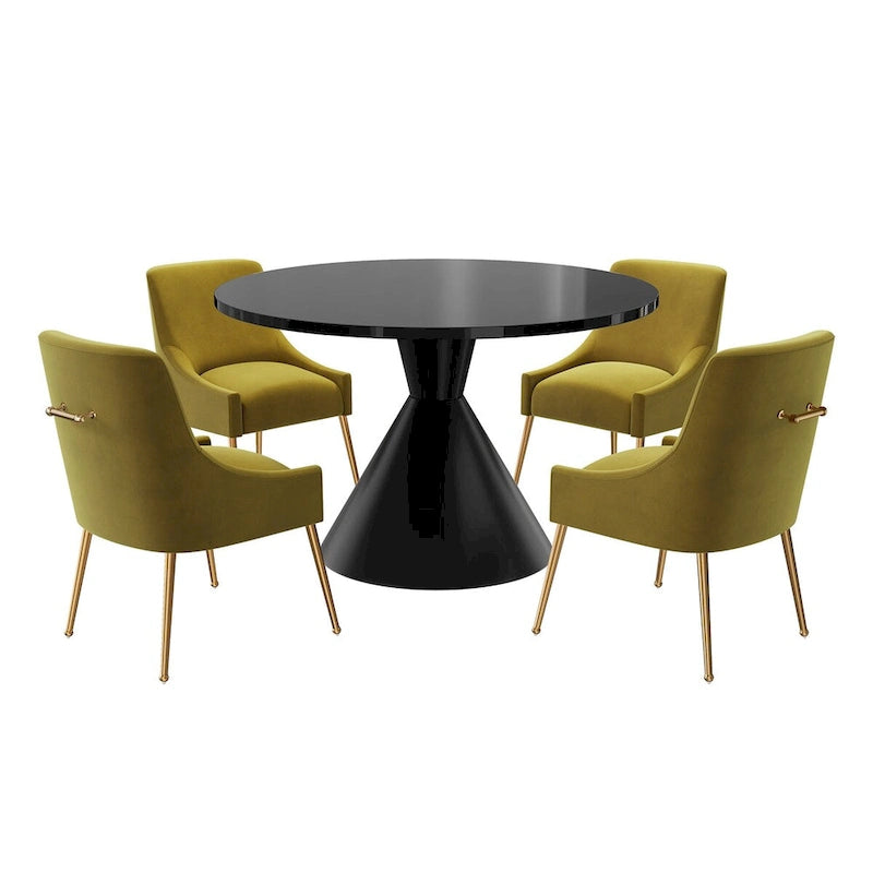 Fabric 48 Light Black High Gloss Large Countertop Dining Table with Velvet Dining Chair Set - image 26