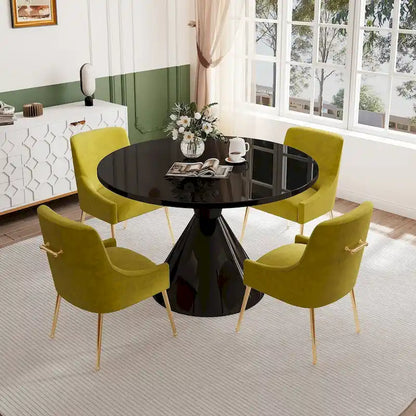 Fabric 48 Light Black High Gloss Large Countertop Dining Table with Velvet Dining Chair Set - image 27
