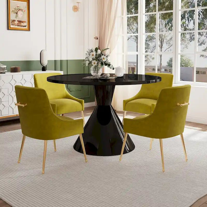 Fabric 48 Light Black High Gloss Large Countertop Dining Table with Velvet Dining Chair Set - image 28