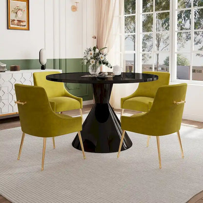 Fabric 48 Light Black High Gloss Large Countertop Dining Table with Velvet Dining Chair Set - image 28