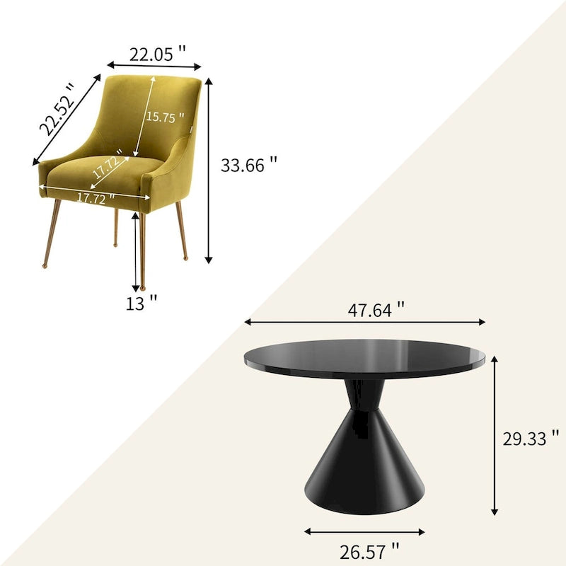 Fabric 48 Light Black High Gloss Large Countertop Dining Table with Velvet Dining Chair Set - image 29