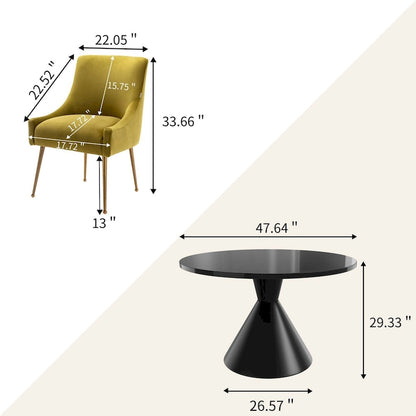 Fabric 48 Light Black High Gloss Large Countertop Dining Table with Velvet Dining Chair Set - image 29