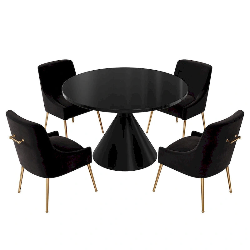 Fabric 48 Light Black High Gloss Large Countertop Dining Table with Velvet Dining Chair Set - image 31