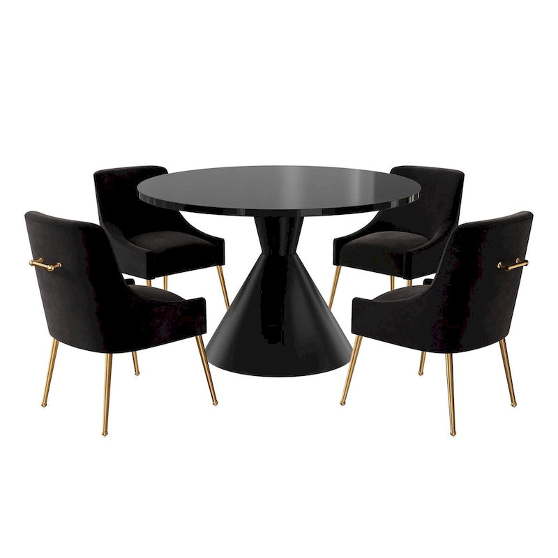 Fabric 48 Light Black High Gloss Large Countertop Dining Table with Velvet Dining Chair Set - image 32