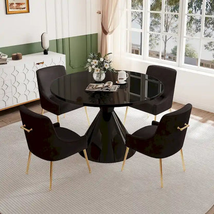 Fabric 48 Light Black High Gloss Large Countertop Dining Table with Velvet Dining Chair Set - image 33