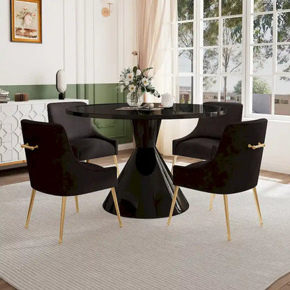 Fabric 48 Light Black High Gloss Large Countertop Dining Table with Velvet Dining Chair Set - image 34