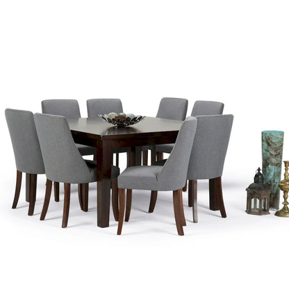 Solid Wood WYNDENHALL Haley Contemporary 9 Pc Dining Set with 8 Upholstered Dining Chairs and 54 inch Wide Table