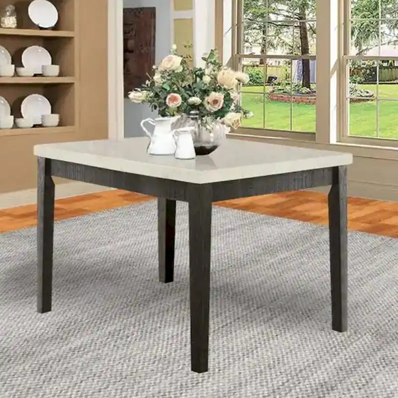Wood Square Counter Height Table with Marble in White and Salvage Dark Oak - image 2