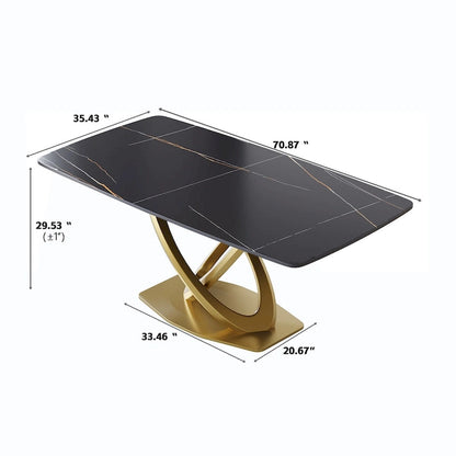 Metal 70.8 Dining Table, Modern Dining Table for 8, Antique White Sintered Stone with Stainless Steel Gold Pedestal - image 15