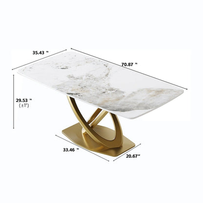 Metal 70.8 Dining Table, Modern Dining Table for 8, Antique White Sintered Stone with Stainless Steel Gold Pedestal - image 16