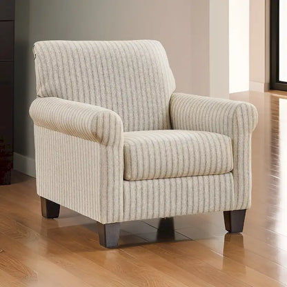 Vlea 36 Inch Accent Armchair, Striped Pattern, Sandstone Beige Polyester - image 1