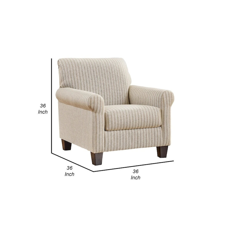 Vlea 36 Inch Accent Armchair, Striped Pattern, Sandstone Beige Polyester - image 6