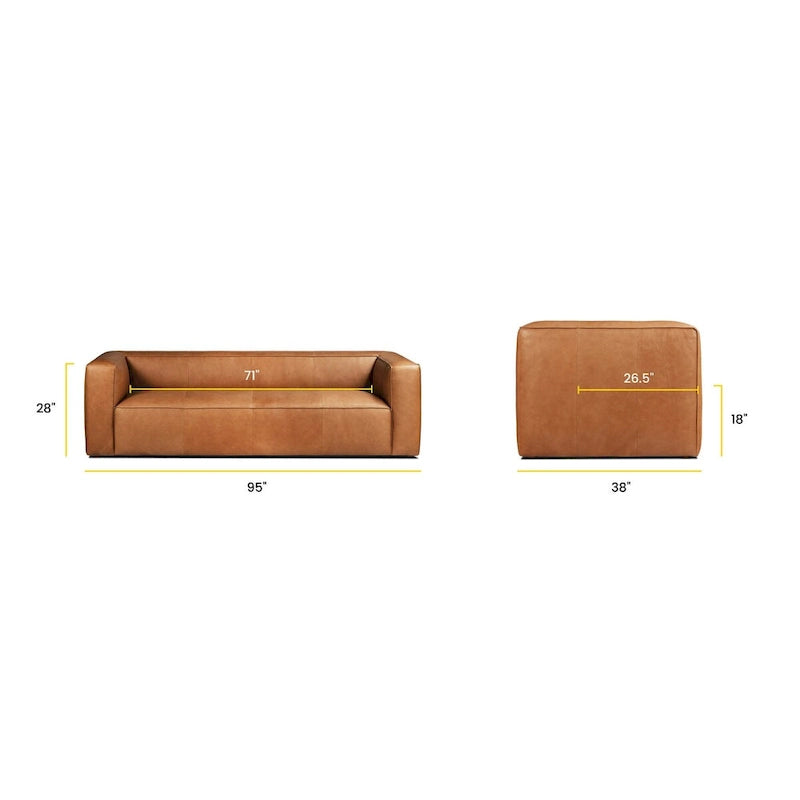 Solid Wood Poly & Bark Piazza 95 Sofa in Saddle Tan - Fl Grain Italian Leather - image 13
