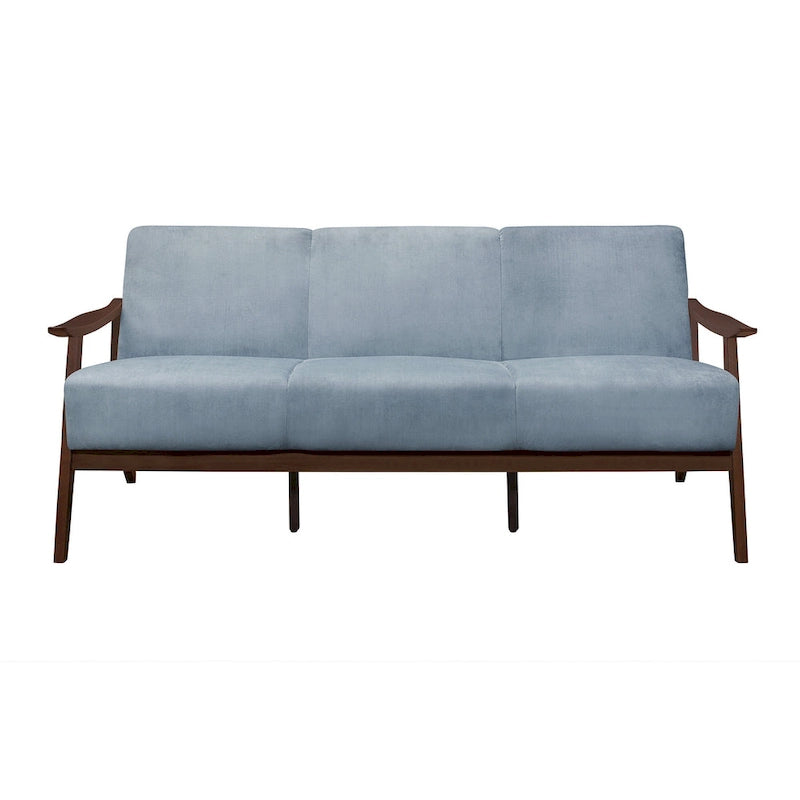 Rica 73 Inch Sofa, Soft Blue Gray Velvet, Walnut Brown Solid Rubberwood - image 3
