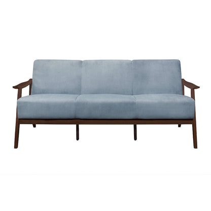 Rica 73 Inch Sofa, Soft Blue Gray Velvet, Walnut Brown Solid Rubberwood - image 3