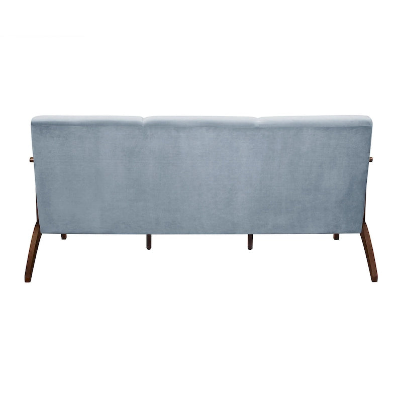 Rica 73 Inch Sofa, Soft Blue Gray Velvet, Walnut Brown Solid Rubberwood - image 4