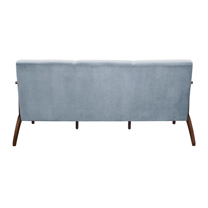 Rica 73 Inch Sofa, Soft Blue Gray Velvet, Walnut Brown Solid Rubberwood - image 4