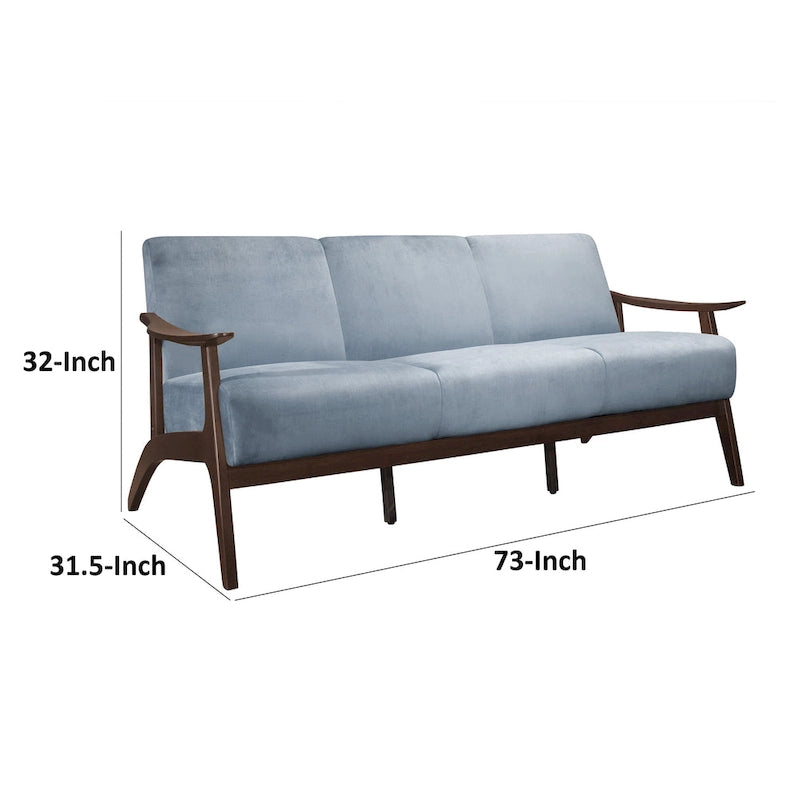 Rica 73 Inch Sofa, Soft Blue Gray Velvet, Walnut Brown Solid Rubberwood - image 6