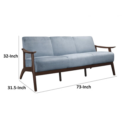 Rica 73 Inch Sofa, Soft Blue Gray Velvet, Walnut Brown Solid Rubberwood - image 6