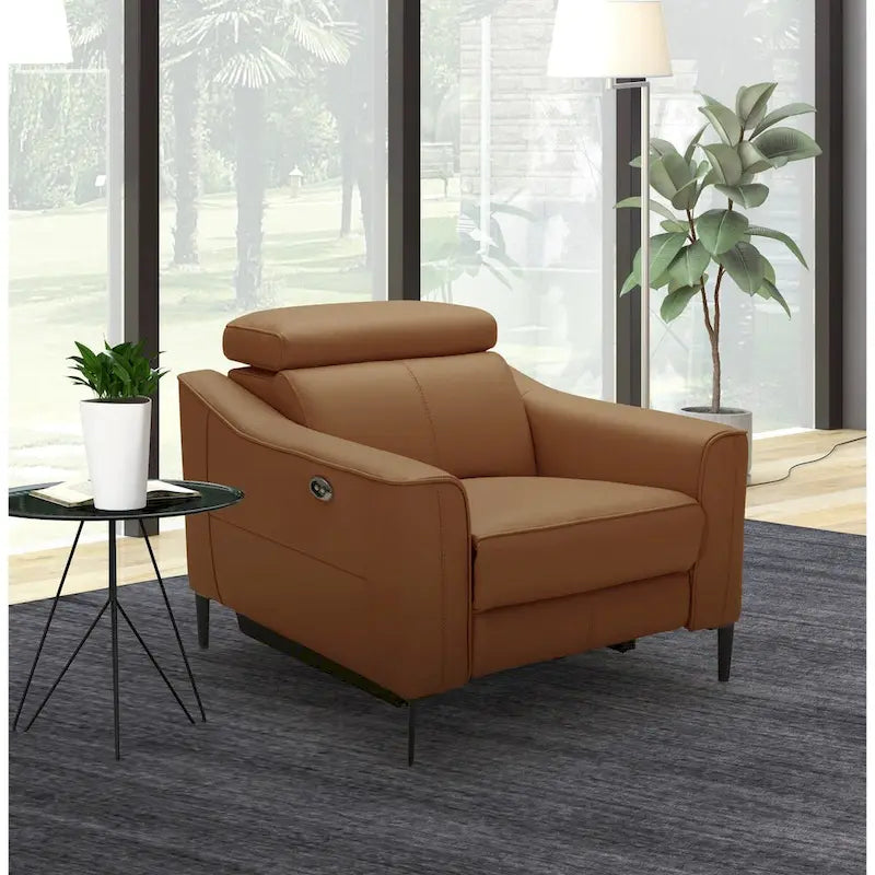 Wood Divani Casa Eden Modern Camel Leather Recliner Chair - image 1
