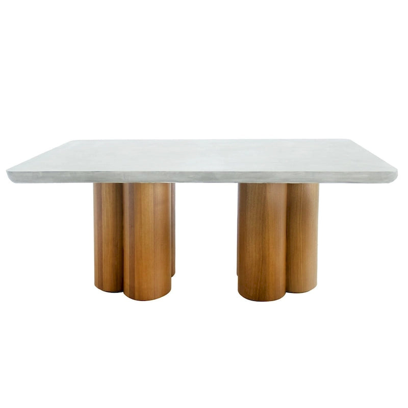 Wood Cid Ziv 71 Inch Dining Table, Rectangar Gray Faux Concrete, Pillar Base - image 1