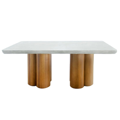 Wood Cid Ziv 71 Inch Dining Table, Rectangar Gray Faux Concrete, Pillar Base - image 1