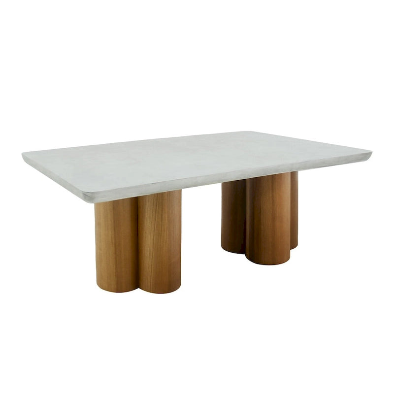 Wood Cid Ziv 71 Inch Dining Table, Rectangar Gray Faux Concrete, Pillar Base - image 2