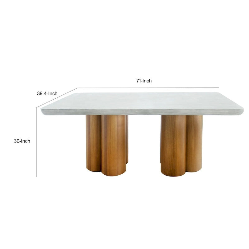 Wood Cid Ziv 71 Inch Dining Table, Rectangar Gray Faux Concrete, Pillar Base - image 5