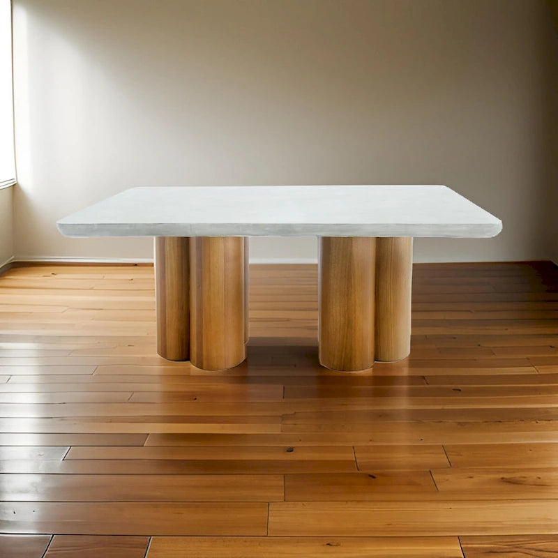 Wood Cid Ziv 71 Inch Dining Table, Rectangar Gray Faux Concrete, Pillar Base - image 6