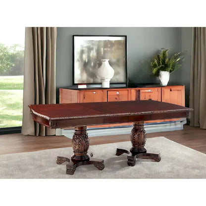 96 Dark Brown Solid Wood And Solid Manufactured Wood Double Pedestal Base Dining Table - image 1