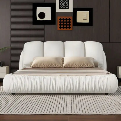 Metal Queen Size Upholstered Bed With Thick Headboard, Vevet Queen Bed with Oversized Padded Backrest
