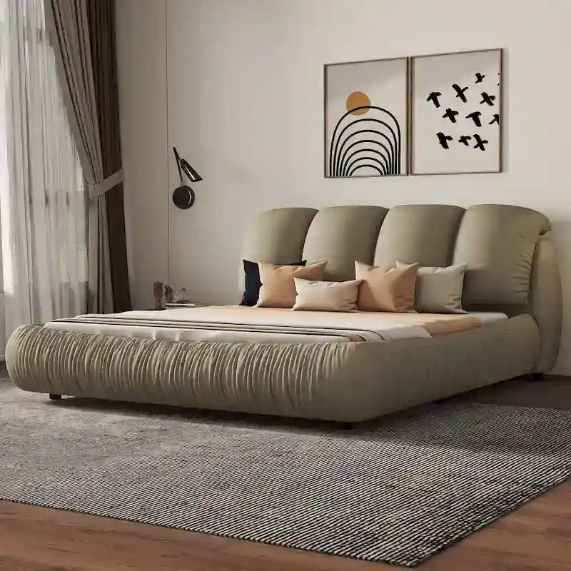 Metal Queen Size Upholstered Bed With Thick Headboard, Vevet Queen Bed with Oversized Padded Backrest - image 2