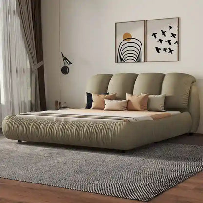 Metal Queen Size Upholstered Bed With Thick Headboard, Vevet Queen Bed with Oversized Padded Backrest - image 2
