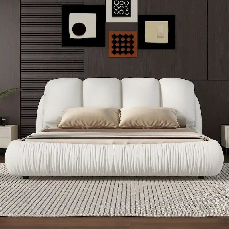 Metal Queen Size Upholstered Bed With Thick Headboard, Vevet Queen Bed with Oversized Padded Backrest - image 3