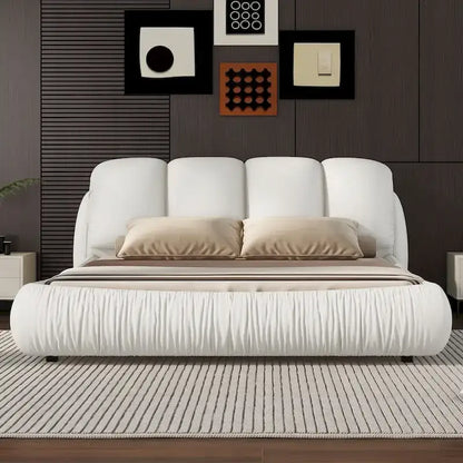 Metal Queen Size Upholstered Bed With Thick Headboard, Vevet Queen Bed with Oversized Padded Backrest - image 3