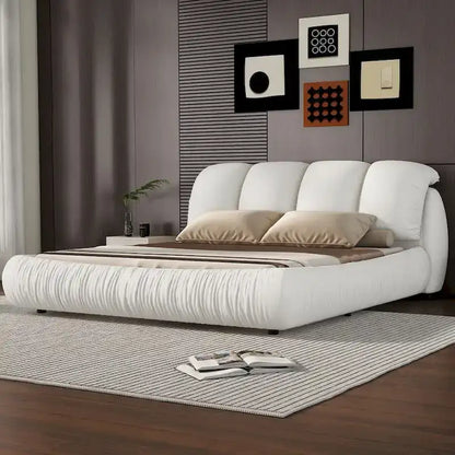 Metal Queen Size Upholstered Bed With Thick Headboard, Vevet Queen Bed with Oversized Padded Backrest - image 4