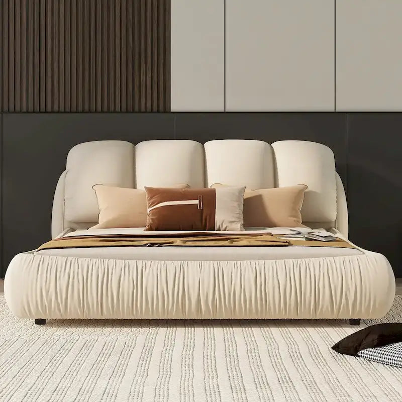 Metal Queen Size Upholstered Bed With Thick Headboard, Vevet Queen Bed with Oversized Padded Backrest - image 5