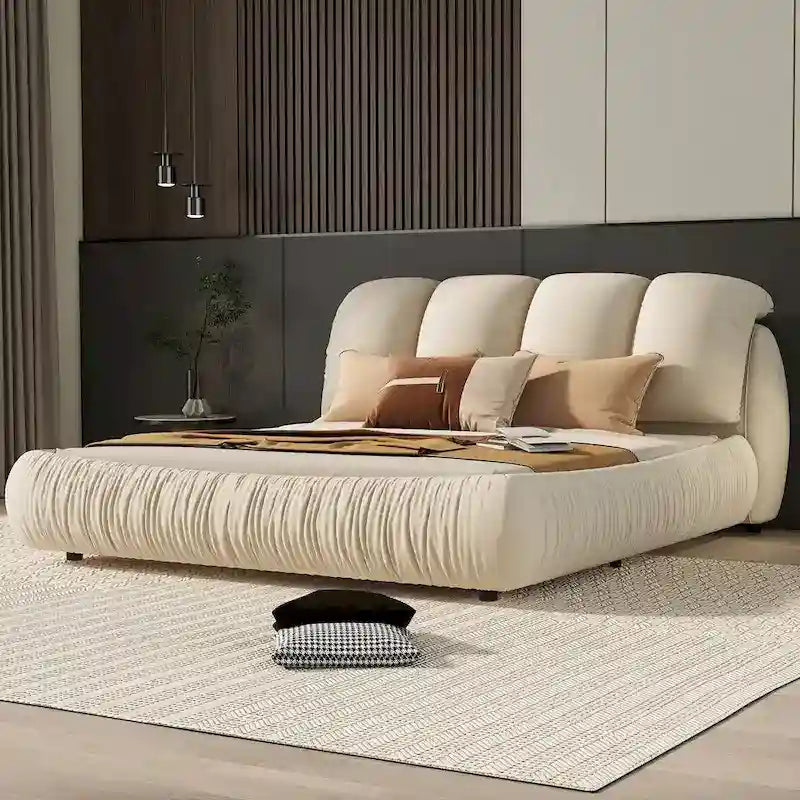 Metal Queen Size Upholstered Bed With Thick Headboard, Vevet Queen Bed with Oversized Padded Backrest - image 6