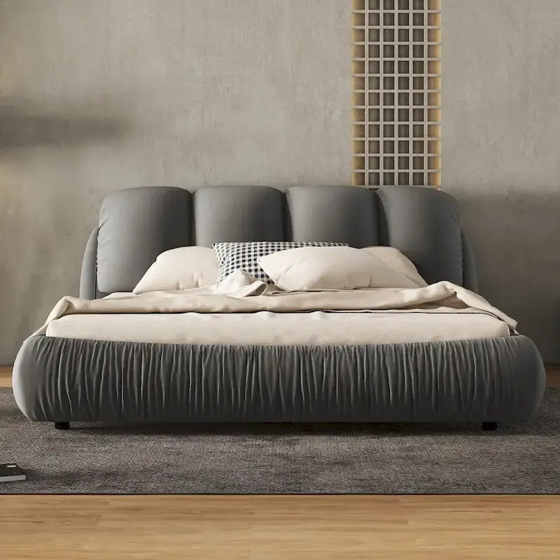 Metal Queen Size Upholstered Bed With Thick Headboard, Vevet Queen Bed with Oversized Padded Backrest - image 7