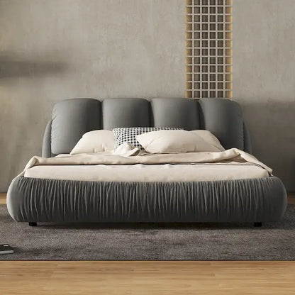 Metal Queen Size Upholstered Bed With Thick Headboard, Vevet Queen Bed with Oversized Padded Backrest - image 7