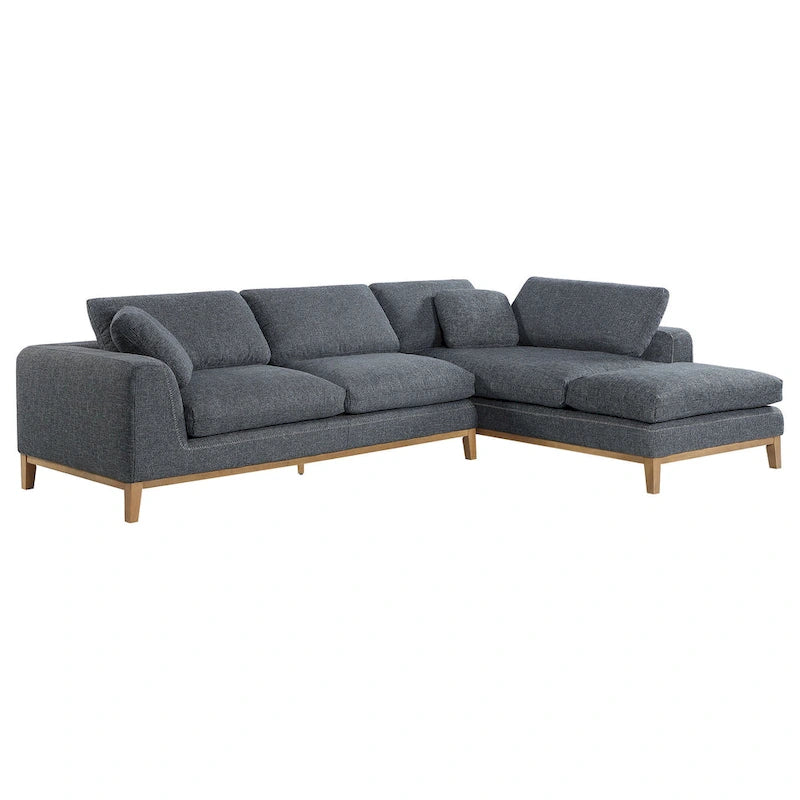 2 Piece L Shaped Modar Sectional Sofa with 2 Pillows, Woven Gray Fabric - image 1