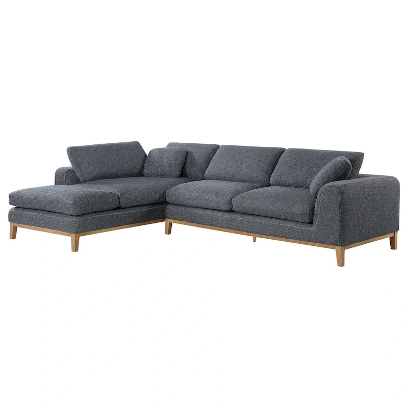 2 Piece L Shaped Modar Sectional Sofa with 2 Pillows, Woven Gray Fabric - image 3