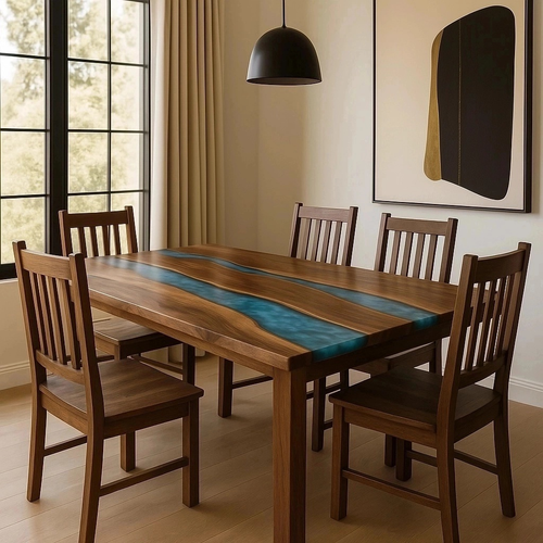 Double River Epoxy Table With Wooden Legs