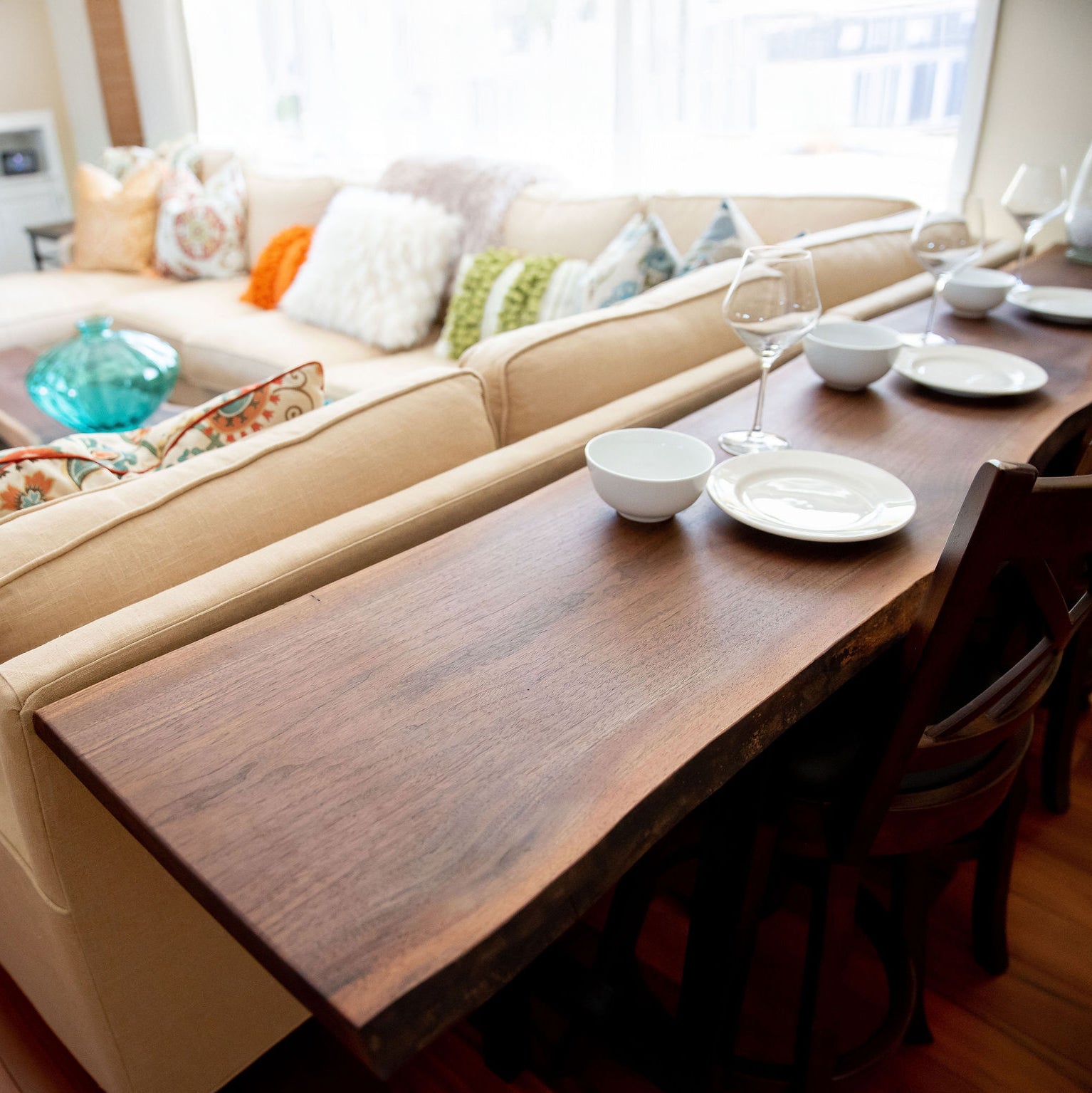 Live Edge Walnut Sofa Table With Modern Legs